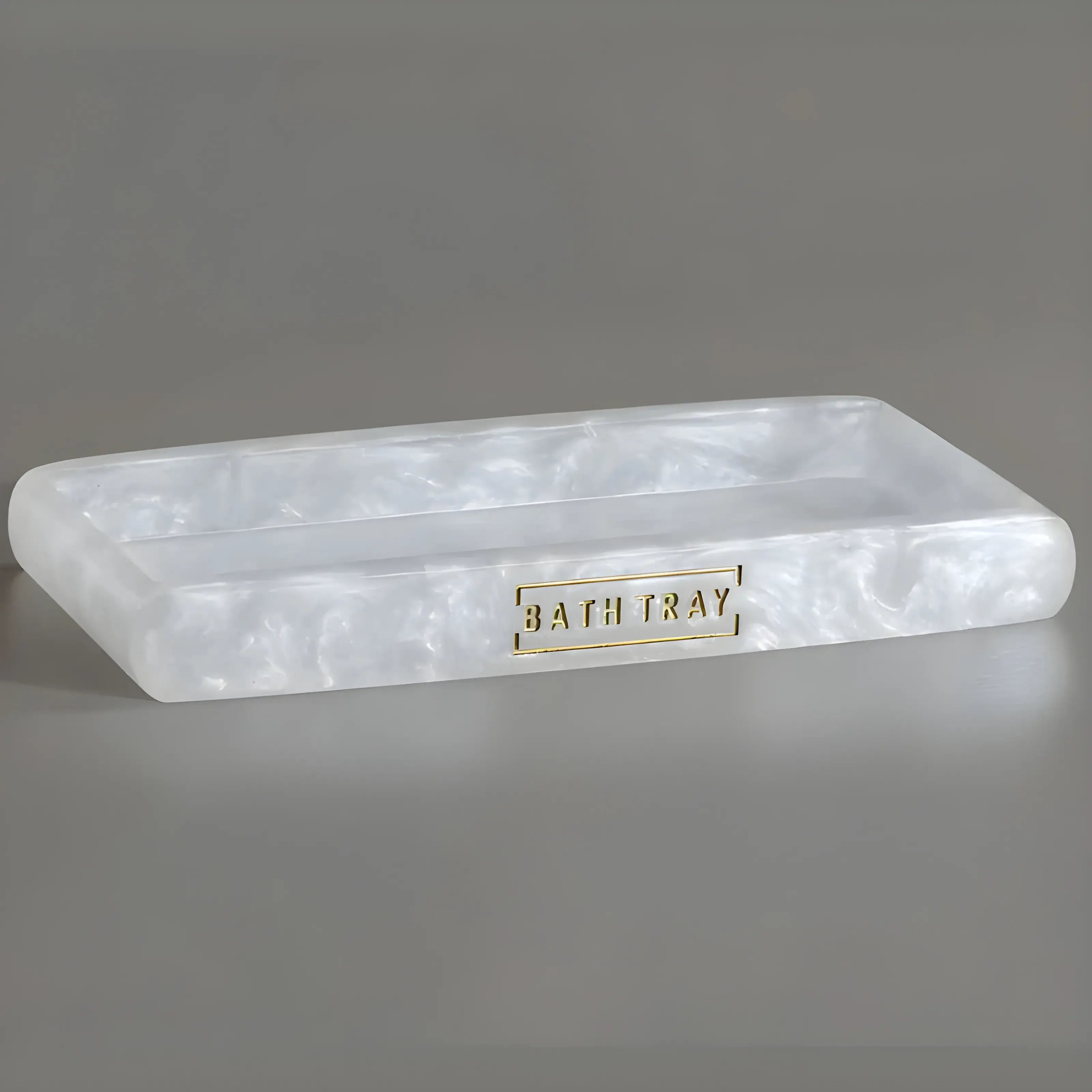 Bandeja Kit Banheiro Lavabo Aura Perla, Branco Pérola, acessório de luxo para organização.