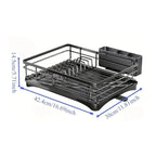 Desenho técnico com as dimensões exatas do organizador de cozinha, mostrando comprimento e largura para planejamento da bancada.
