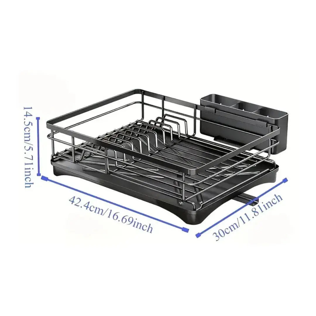 Desenho técnico com as dimensões exatas do organizador de cozinha, mostrando comprimento e largura para planejamento da bancada.