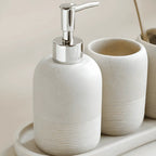 Dispenser sabonete líquido e porta-cotonetes Kit Banheiro Travertino Classico, luxo bege.