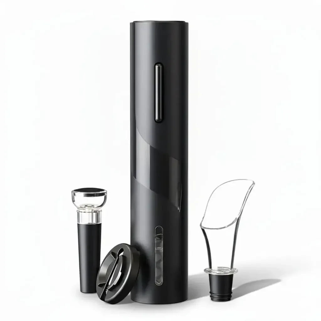 Kit saca rolha elétrico 4 em 1 Larvivaz com abridor de vinho, cortador de lacre, aerador e tampa a vácuo.