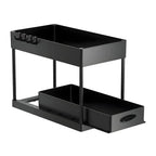 Estrutura e mecanismo deslizante do organizador de cozinha premium Valeron, destacando o acabamento preto fosco.