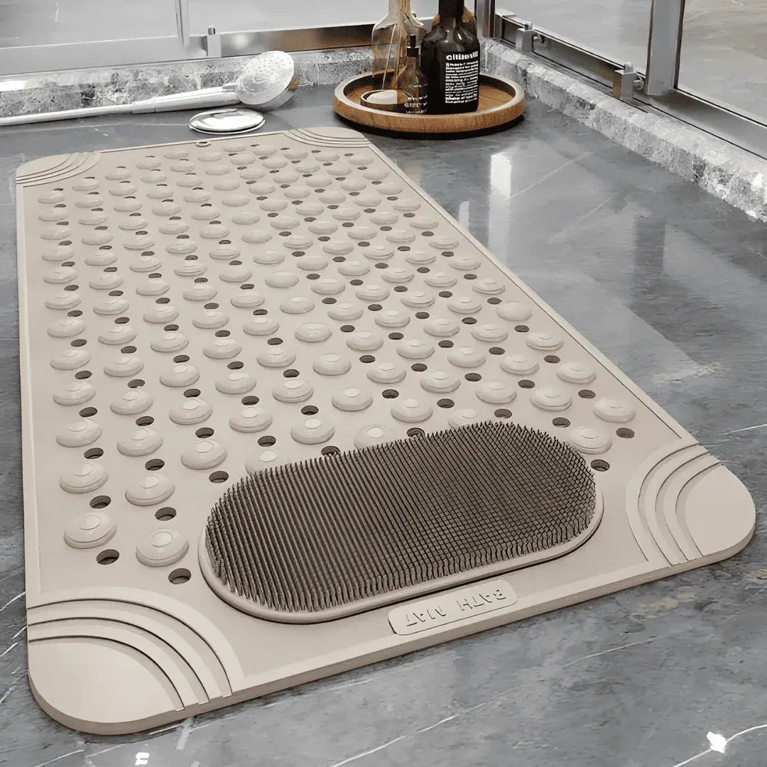 Tapete para banheiro antiderrapante Elysian bege, design elegante e funcional para seu banheiro.