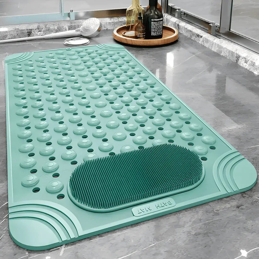 Tapete para banheiro antiderrapante Elysian turquesa, moderno e seguro para o box.